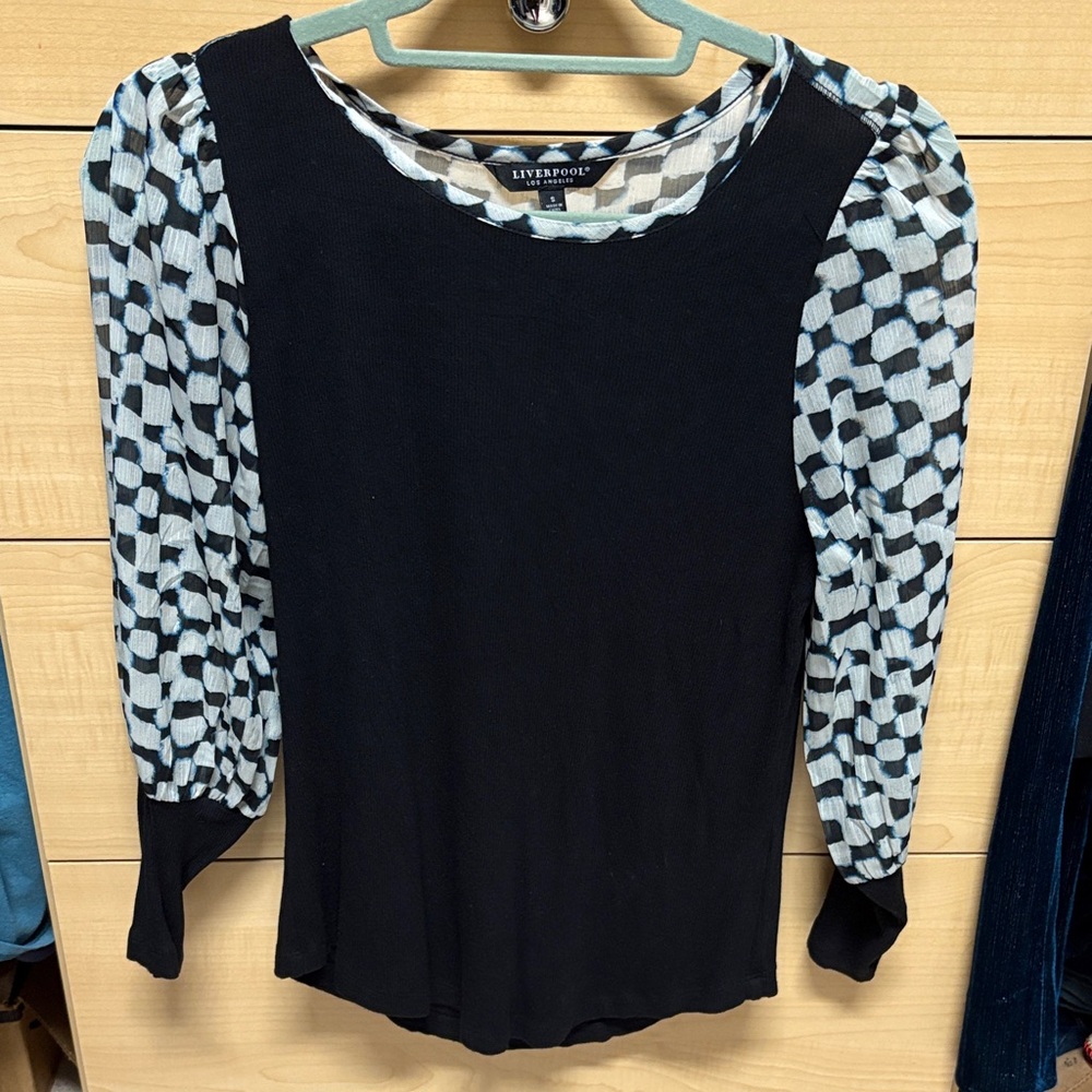 Liverpool Black Top with Geometric Sleeves